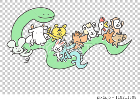 可愛十二生肖騎蛇插畫生肖新年賀卡素材2025手繪 可愛十二生肖騎蛇插畫生肖新年賀卡素材2025手繪 119211509