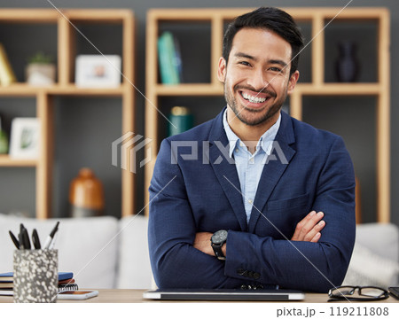 Portrait, business or Asian man with arms crossed, smile or tablet with career, modern office or happiness. Face, male person or employee in a workplace, professional or happy accountant with success Portrait, business or Asian man with arms crossed, smile or tablet with career, modern office or happiness. Face, male person or employee in a workplace, professional or happy accountant with success 119211808