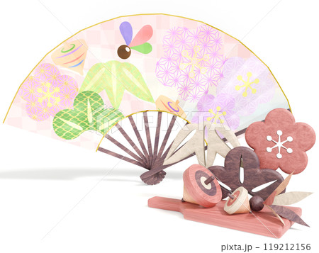 かわいい木製の正月の置き物のある3DCG風景 119212156