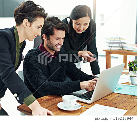 Business people, meeting and planning with teamwork, laptop and brainstorming for project launch. Support, communication and help with article, email and journalist with research, advice and support Business people, meeting and planning with teamwork, laptop and brainstorming for project launch. Support, communication and help with article, email and journalist with research, advice and support 119215944