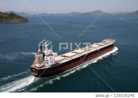 来島海峡大橋を通過する大型貨物船 119216248