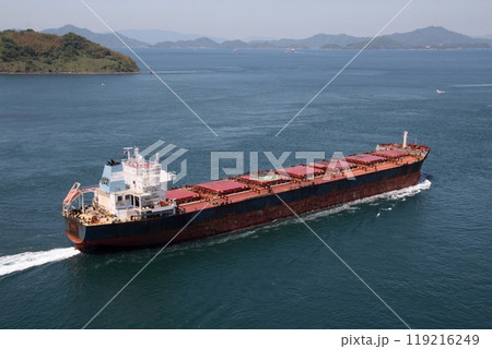 来島海峡大橋を通過し斎灘に向かう貨物船 119216249