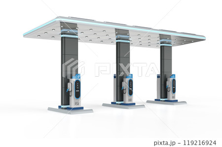 Group of ev charging stations or electric vehicle recharging stations 119216924