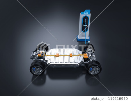 Ev car or electric vehicle plug in at recharging station 119216950