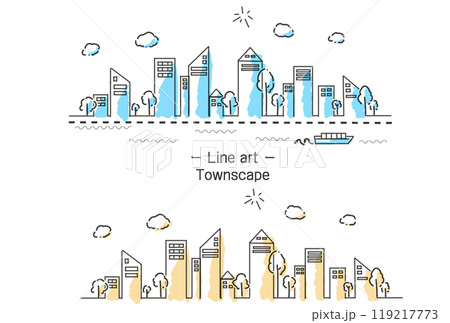 線画のおしゃれな町並み カラー 119217773