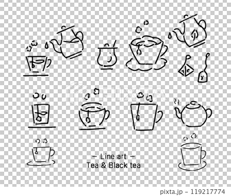 Teacup and teapot hand-drawn icon set / tea / stylish / tea time / coffee / cafe 119217774