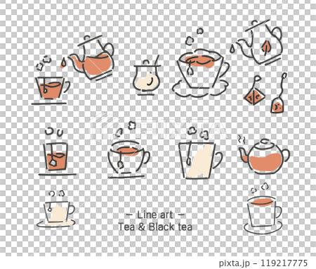 Teacup and teapot hand-drawn icon set / tea / stylish / tea time / coffee / color 119217775