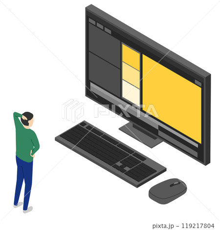 動画編集で困っている男性・アイソメトリック 動画編集で困っている男性・アイソメトリック 119217804