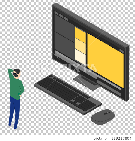 動画編集で困っている男性・アイソメトリック 動画編集で困っている男性・アイソメトリック 119217804
