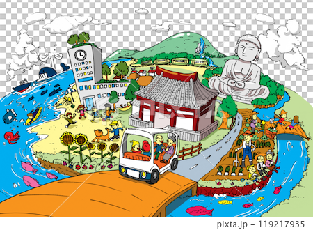 Illustration of a vibrant, green, and environmentally friendly town based on the SDGs and environmental conservation 119217935