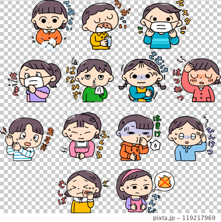 Child ill health facial expression set 119217969