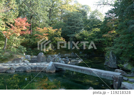 Path in autumn park / 回遊式の和風庭園の紅葉(京都・桂離宮),広角ワイド Path in autumn park / 回遊式の和風庭園の紅葉(京都・桂離宮),広角ワイド 119218328