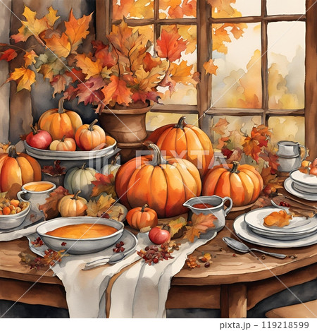 ハロウィンのかぼちゃのある食卓 119218599