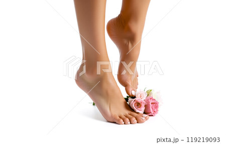 female feet. Natural Foot Care Beauty Routine Fresh Roses, Organic Skincare Products for Feet, Pedicure Elegance, Soft Skin Wellness, Floral Spa Treatment 119219093