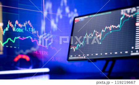 Technical analysis on the monitor of a computer. Fundamental and investment Technical analysis on the monitor of a computer. Fundamental and investment 119219667