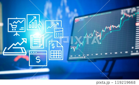 Financial chart with up trend line graph. Wealth management with risk diversification Financial chart with up trend line graph. Wealth management with risk diversification 119219668