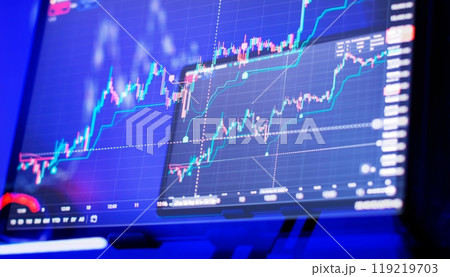 Technical analysis on the monitor of a computer. Fundamental and investment Technical analysis on the monitor of a computer. Fundamental and investment 119219703