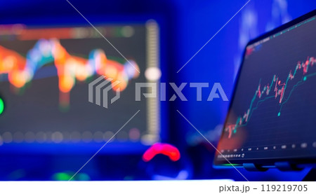 Technical analysis on the monitor of a computer. Fundamental and investment Technical analysis on the monitor of a computer. Fundamental and investment 119219705