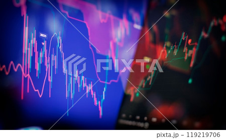 Technical analysis on the monitor of a computer. Fundamental and investment 119219706