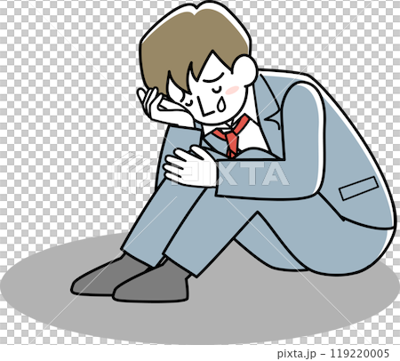 Man holding his knees and crying 119220005
