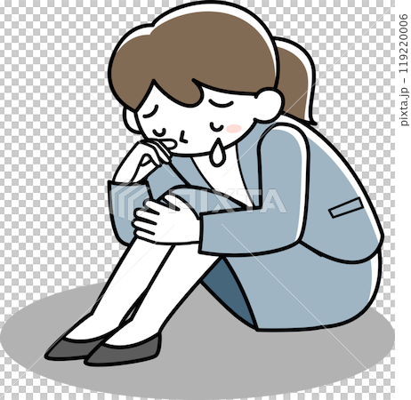 膝を抱えて泣く女性 119220006