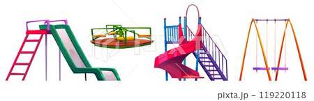Playground park swings and slides collection. Playground park swings and slides collection. 119220118