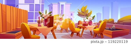 Rooftop cafe on sunny day 119220119