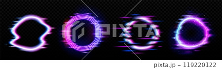 Neon glowing circle frame with glitch effect 119220122