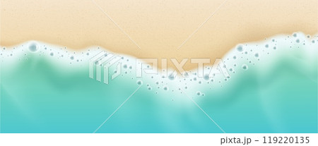Foamy sea wave on sandy beach top view 119220135