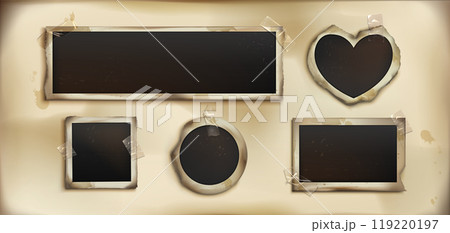Vintage photos on yellow album page background Vintage photos on yellow album page background 119220197