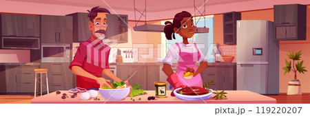 Man and woman cooking in kitchen Man and woman cooking in kitchen 119220207