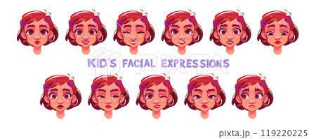Girl kid facial emotion expression set cartoon 119220225
