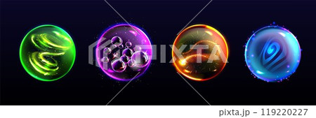 Crystal magic orb. Light glow energy sphere icon Crystal magic orb. Light glow energy sphere icon 119220227