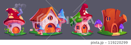 Cute fairy mushroom gnome house fantasy vector 119220299
