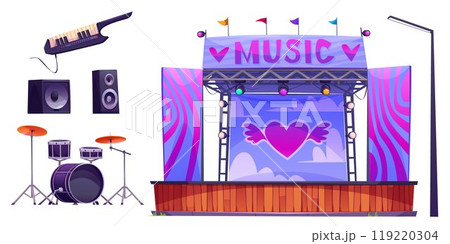 Outdoor music festival design elements set 119220304