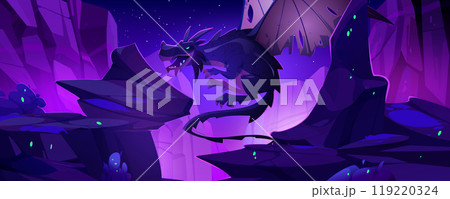 Dragon flying against night mountain background 119220324
