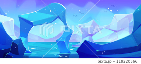 Antarctica landscape with ice floe and mountains 119220366