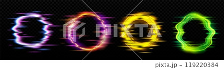 Neon glowing circle frame with glitch effect 119220384