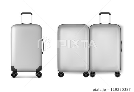 3d travel suitcase. Realistic silver luggage bag 119220387