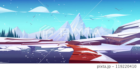 Winter natural landscape with mountain and lake Winter natural landscape with mountain and lake 119220410
