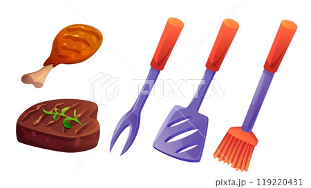 Bbq meat and tools cartoon collection. 119220431
