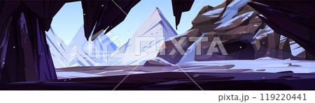 View from cave at snowy mountains 119220441