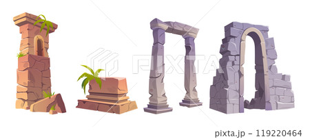 Broken ruins of ancient stone buildings. 119220464