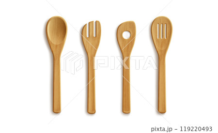 3D set of wooden kitchen utensils 119220493