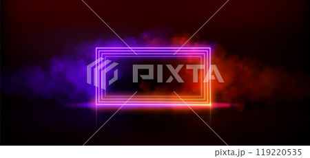 Neon light rectangle frame with smoke cloud. 119220535