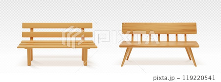 Wooden park or backyard bench front view. 119220541