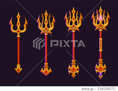 Magic gold trident for game ui level rank design. 119220571