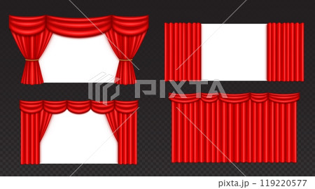 Theatre or cinema stage red curtain with folds. Theatre or cinema stage red curtain with folds. 119220577