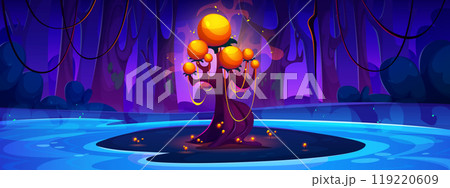 Night forest with magic fantasy neon glow tree Night forest with magic fantasy neon glow tree 119220609