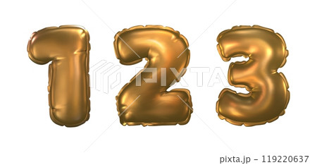 Golden inflatable helium balloon number 1,2 and 3. 119220637